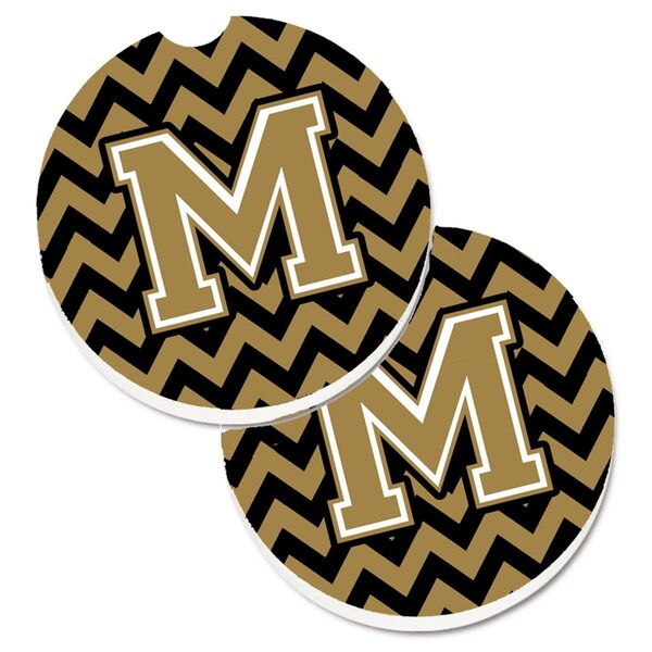 Carolines Treasures Letter M Chevron Black and Gold Set of 2 Cup Holder Car Coaster CJ1050-MCARC - main